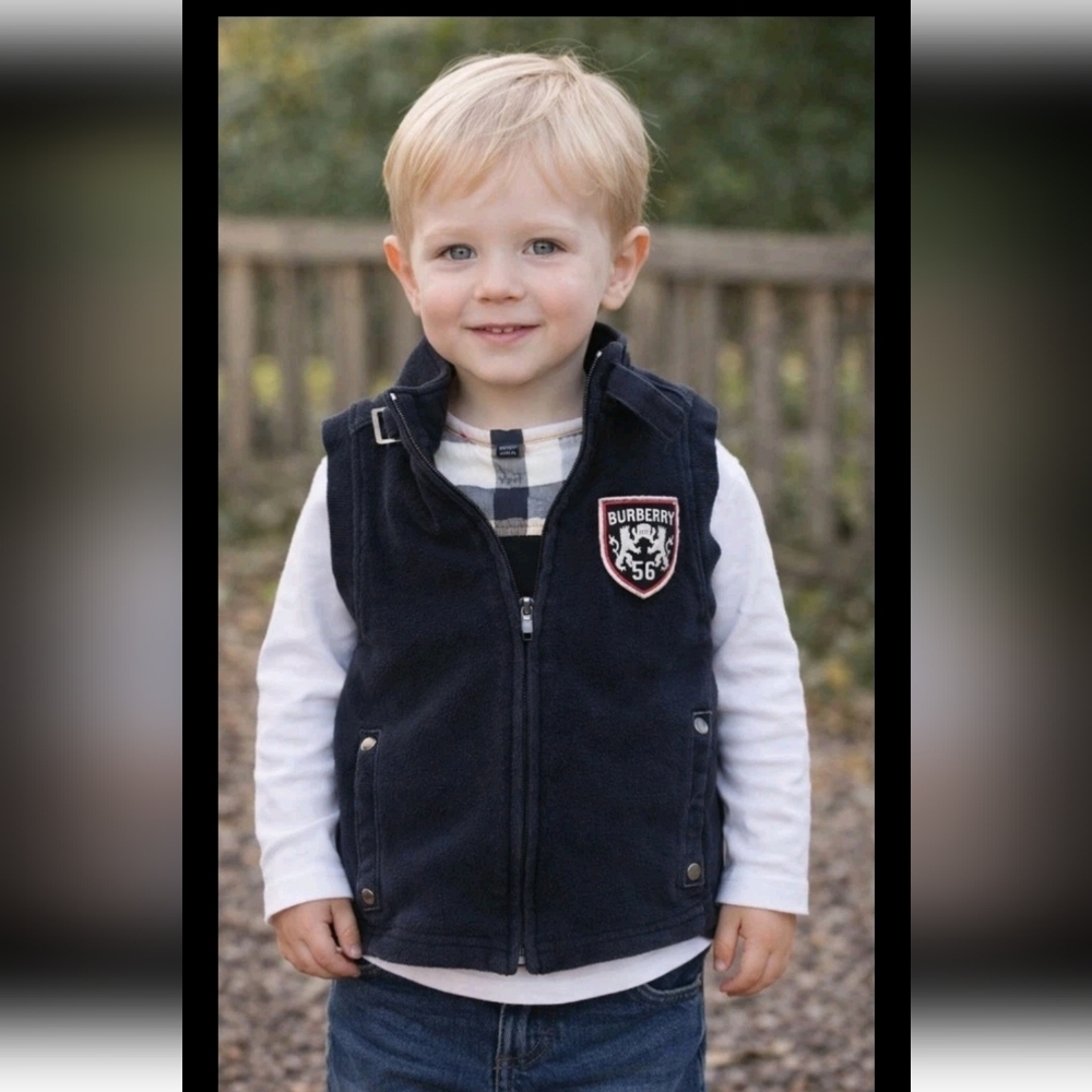 Burberry London Boys Black Zip Up Vest Nova Check Lined Logo Patch 100A (3T)